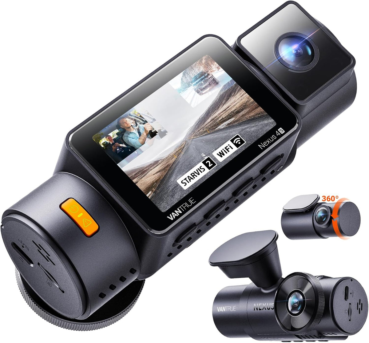 Vantrue New N4S 3 Channel Dash Cam, STARVIS 2 Night Vision, Front Rear Inside Dashcam for Cars, Front and Rear Dual Channel, PlatePix™ Tech, Parking Mode, Wi-Fi, GPS, 2" IPS, Support 1TB (RC18)