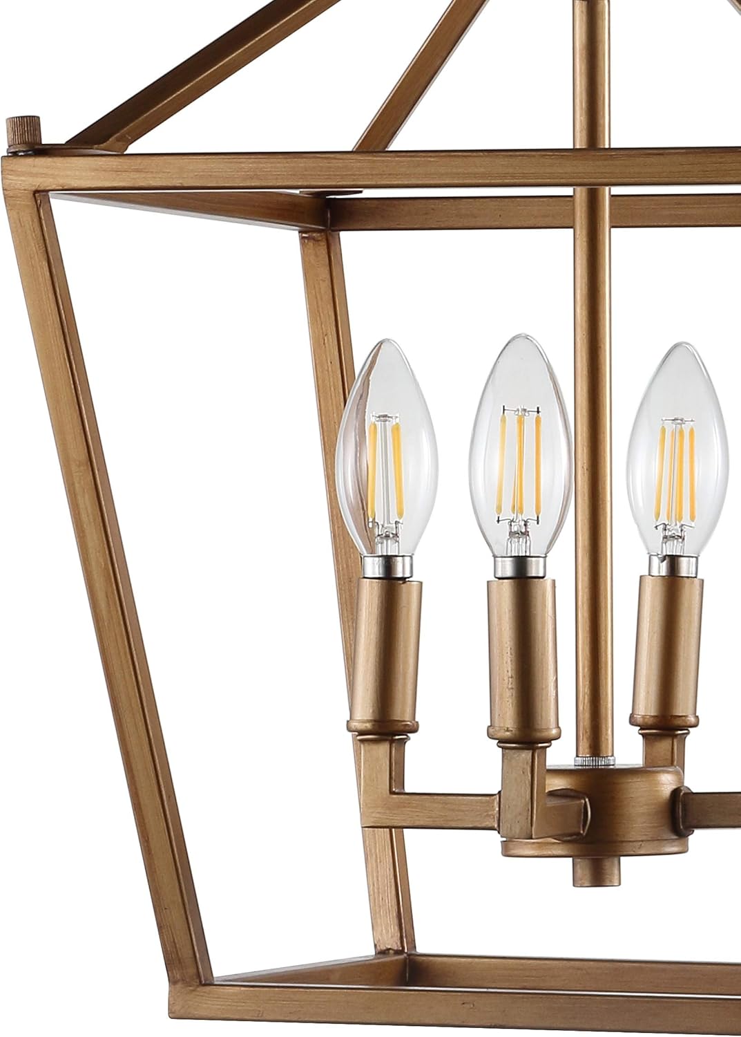 JONATHAN Y 12" Antique Gold Lantern Pendant Light, 4-Light Pagoda Style Metal Cage Farmhouse Hanging Ceiling Fixture for Kitchen Island, LED Bulb Included (JYL7436B)