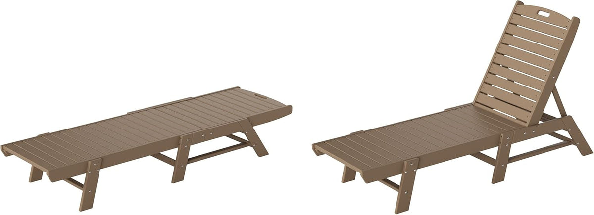 WO Outdoor Lounge Slatted Patio with Lounger Reclining Chaise Lounge with Poly Material 2 PCS Set Chaise HDPE Home Furniture Garden Balcony Pool Hotel Restaurant Resort Porch (Weathered Wood)