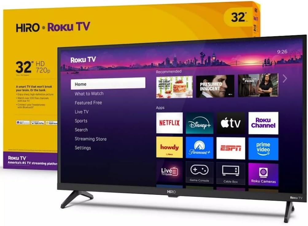 Roku Hiro TV 32" 720p HD Smart TV Flat Screen LED Television TV and Dolby Audio for Streaming, 3X HDMI Ports, with Wi-Fi & Bluetooth - H32C2C4 (Renewed)