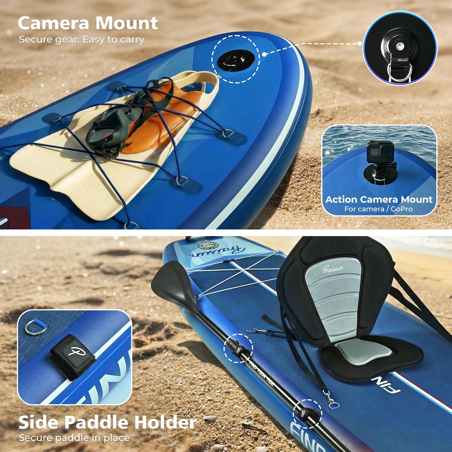 PRAISUN 12' x 35” Inflatable Paddle Board, 450lbs Extra Wide Stand Up Paddleboard for Youth/Adults of All Skill Levels, Stable SUP with Seat & Full Kit, for Fishing, Yoga, Lake & Ocean
