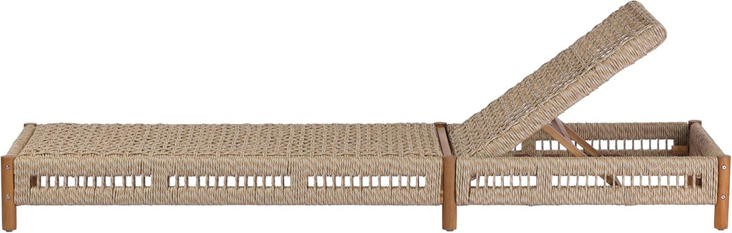 Christopher Knight Home Mercer Acacia Wood Chaise Lounge Chair Outdoor, Poolside Sun Lounger Recliner with Wicker Seat, Patio Outdoor Chaise Lounge, Adjustable Backrest Single Lounge Sofa, Teak+Beige