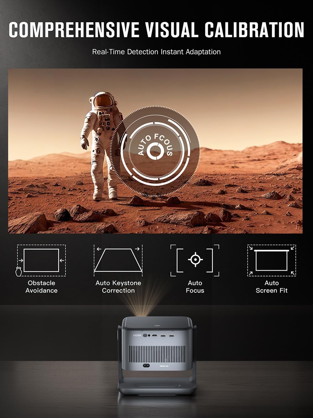 【Netflix Included & 2200ANSI】Smart 4K Projector with WiFi and Bluetooth, VISSPL 3D Dolby Audio and Auto Focus Portable Outdoor Projector, Movie Home Theater Projectors for Bedroom/Ceiling