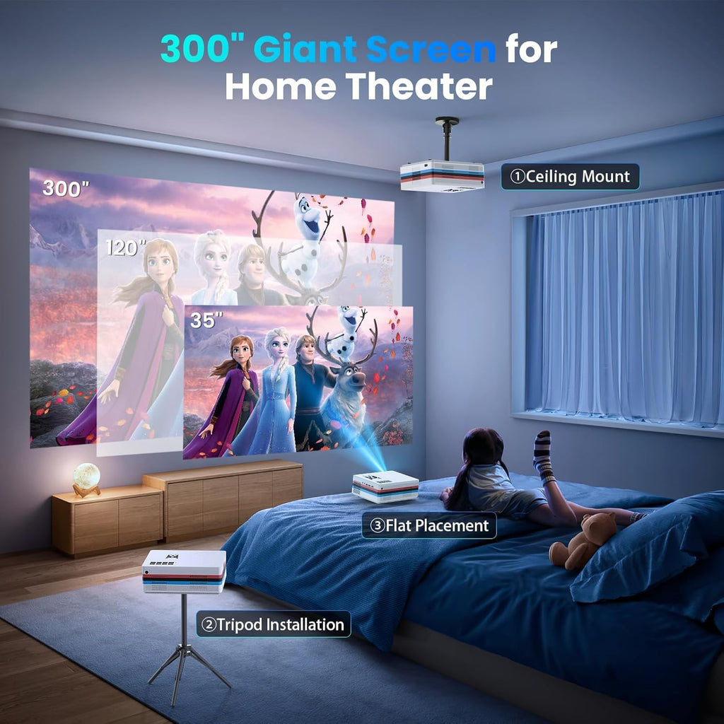 Compatible with Netflix, 2000 ANSI Smart Projector with WiFi 6 and Bluetooth 5.3, Electric Focus Auto Keystone, Native 1080P Outdoor Movie Projector with PrimeVideo/YouTube, for HDMI/USB/iOS/Android