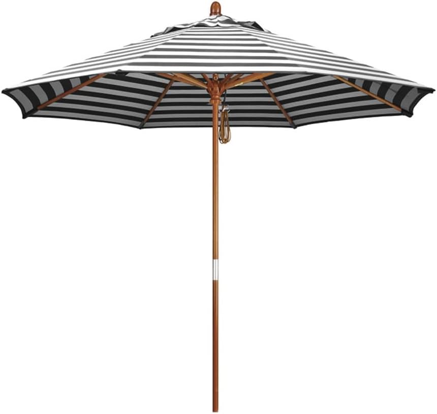 210/270Cm Outdoor Parasol Umbrella,Wood Garden Umbrella,Beach Umbrella Height-Adjustable,Patio Umbrella with 8 Ribs,Uv Protection,Market Table Umbrella with Ventilation,Black+White-9Ft/2.7M