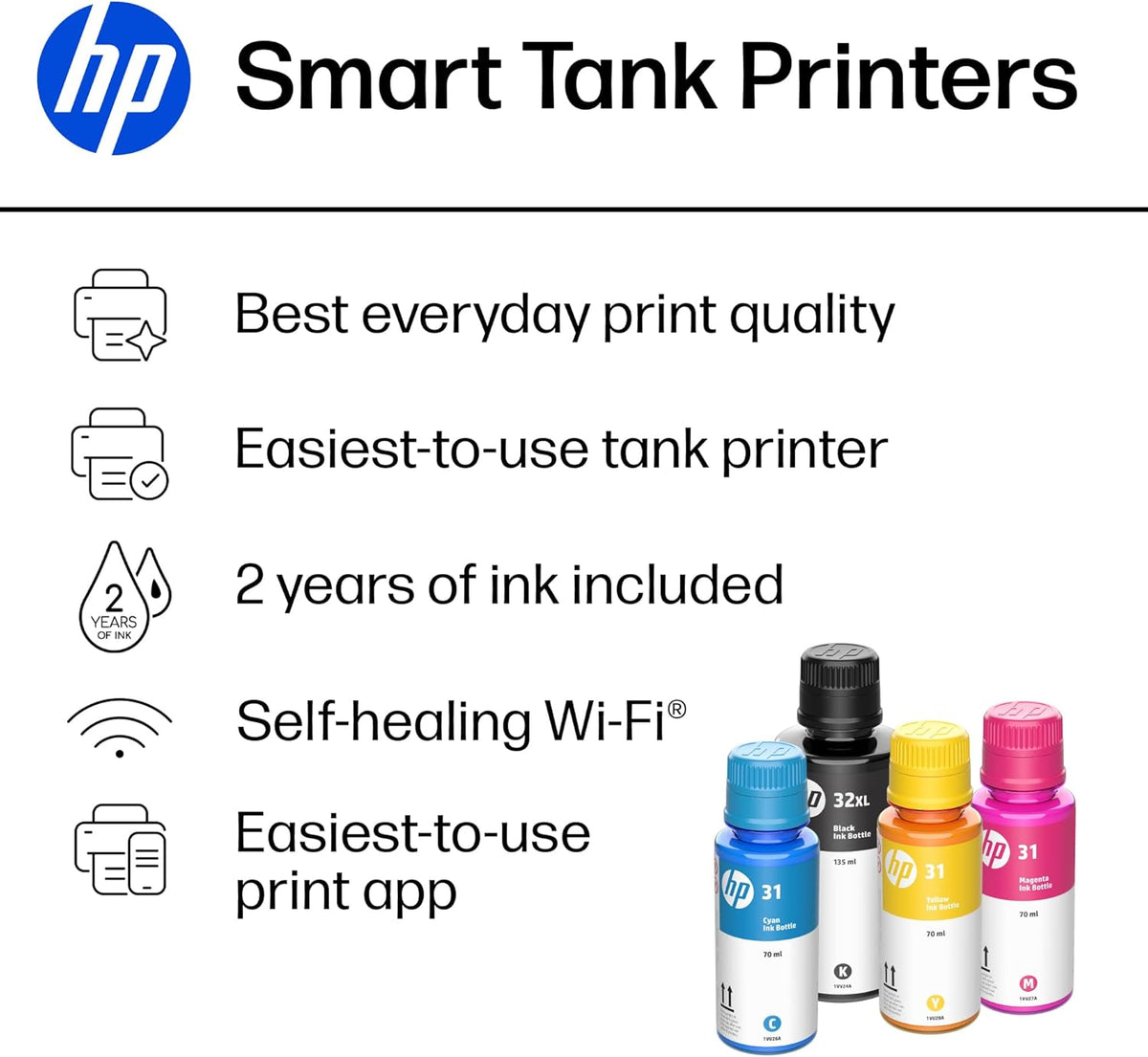 HP Smart Tank 7602 Wireless All-in-One Ink Tank Printer, Scanner, Copier with 2 Years of Ink Included, Best-for-Home Office, Cartridge-Free Refillable, AI-Enabled (28B98A)