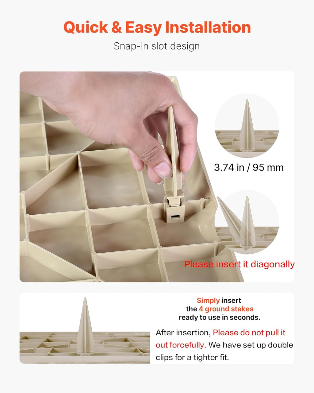 VEVOR Garden Stepping Stones, 16Pcs 15.5 x 15.5 in, Decorative Stepping Stones with Stakes, Weather-Resistant Plastic Pathway Pavers, Smooth Surface, Outdoor Walkway for Lawn Patio Landscape, Beige