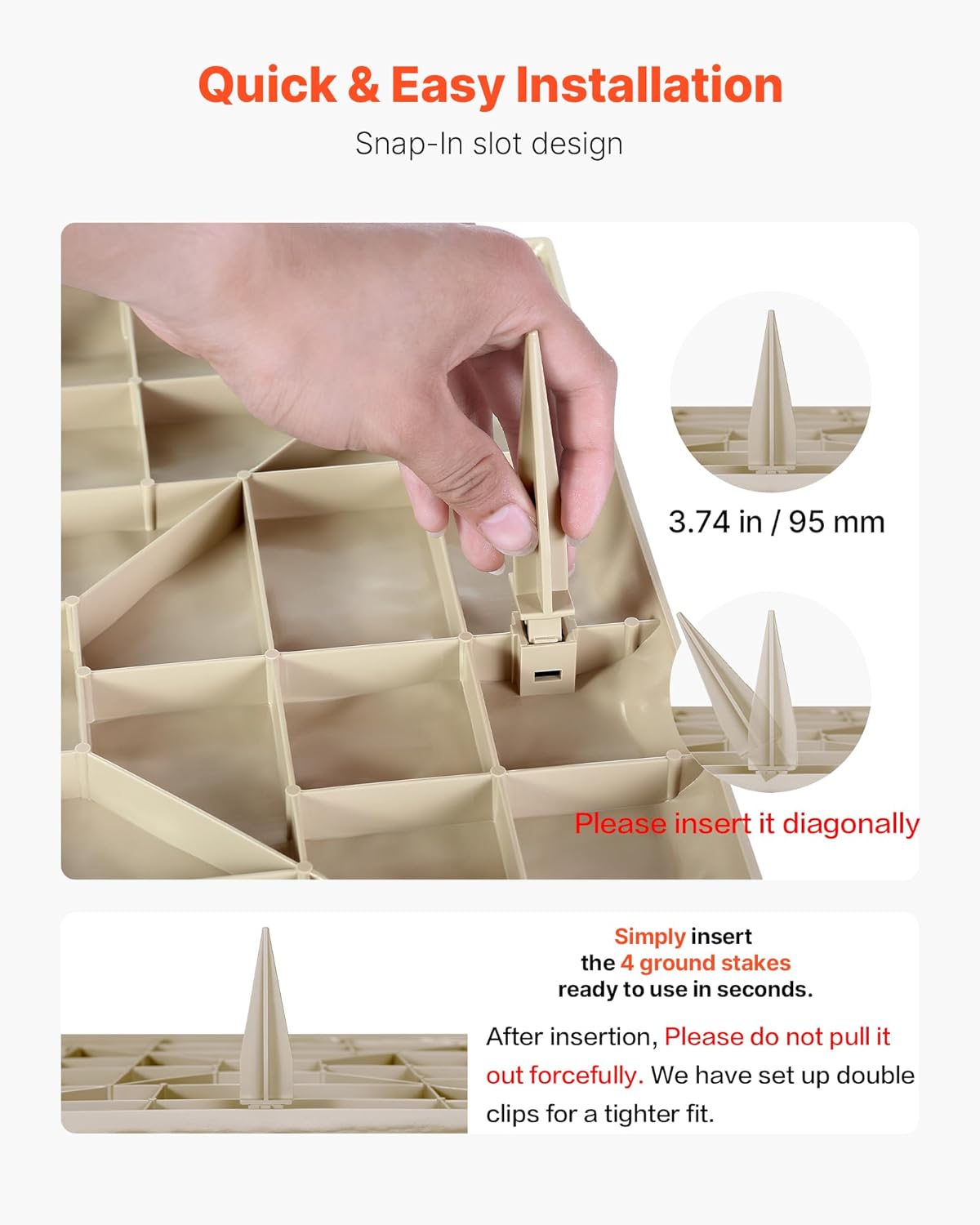 VEVOR Garden Stepping Stones, 16Pcs 15.5 x 15.5 in, Decorative Stepping Stones with Stakes, Weather-Resistant Plastic Pathway Pavers, Smooth Surface, Outdoor Walkway for Lawn Patio Landscape, Beige