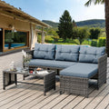 Shintenchi 3 Pieces Outdoor Patio Furniture Sets, Wicker Patio Conversation Sets, All Weather Wicker Rattan Patio Seating Sofas with Glass Coffee Table and Cushion, Blue-Gray