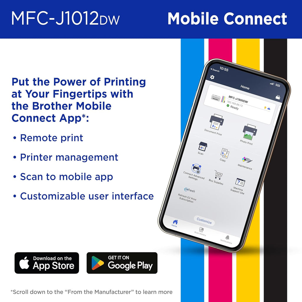 Brother MFC-J1012DW Wireless Colour Inkjet All-in-One Printer with Mobile Device and Duplex Printing, for Home Office and Personal Use, Refresh Subscription Ready