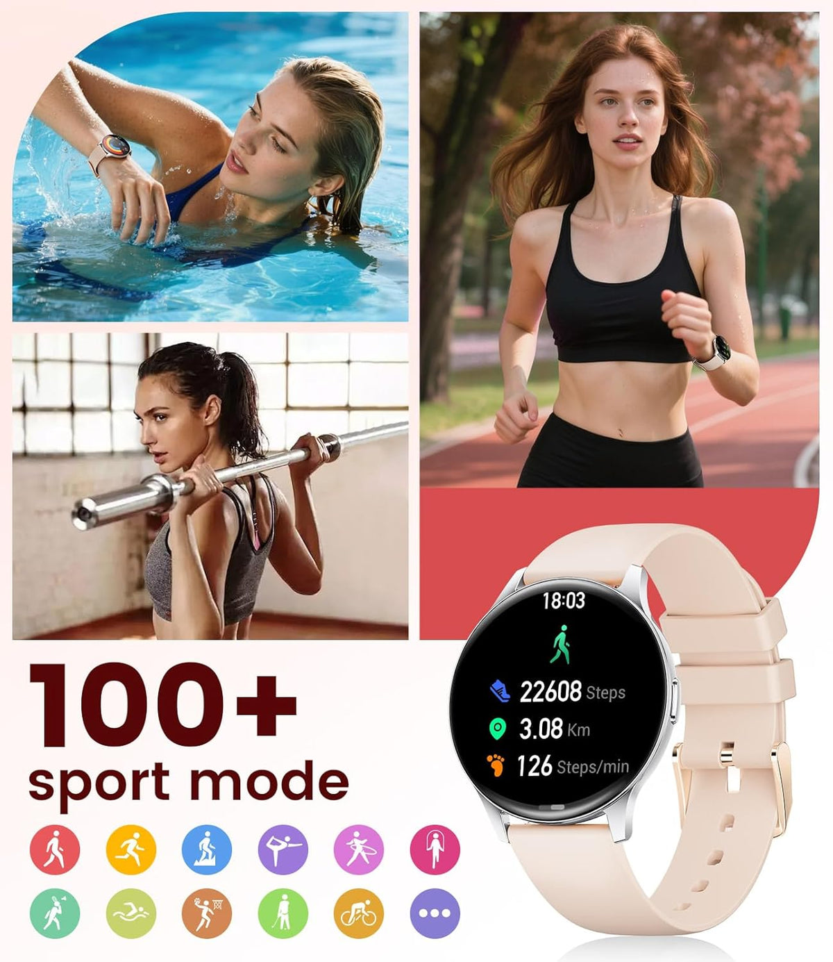 LIGE Smart Watch for Women with Make/Answer Call, 1.43'' HD AMOLED Fitness Tracker for Android iOS, Smartwatch with 110+ Sport Modes, IP68 Waterproof