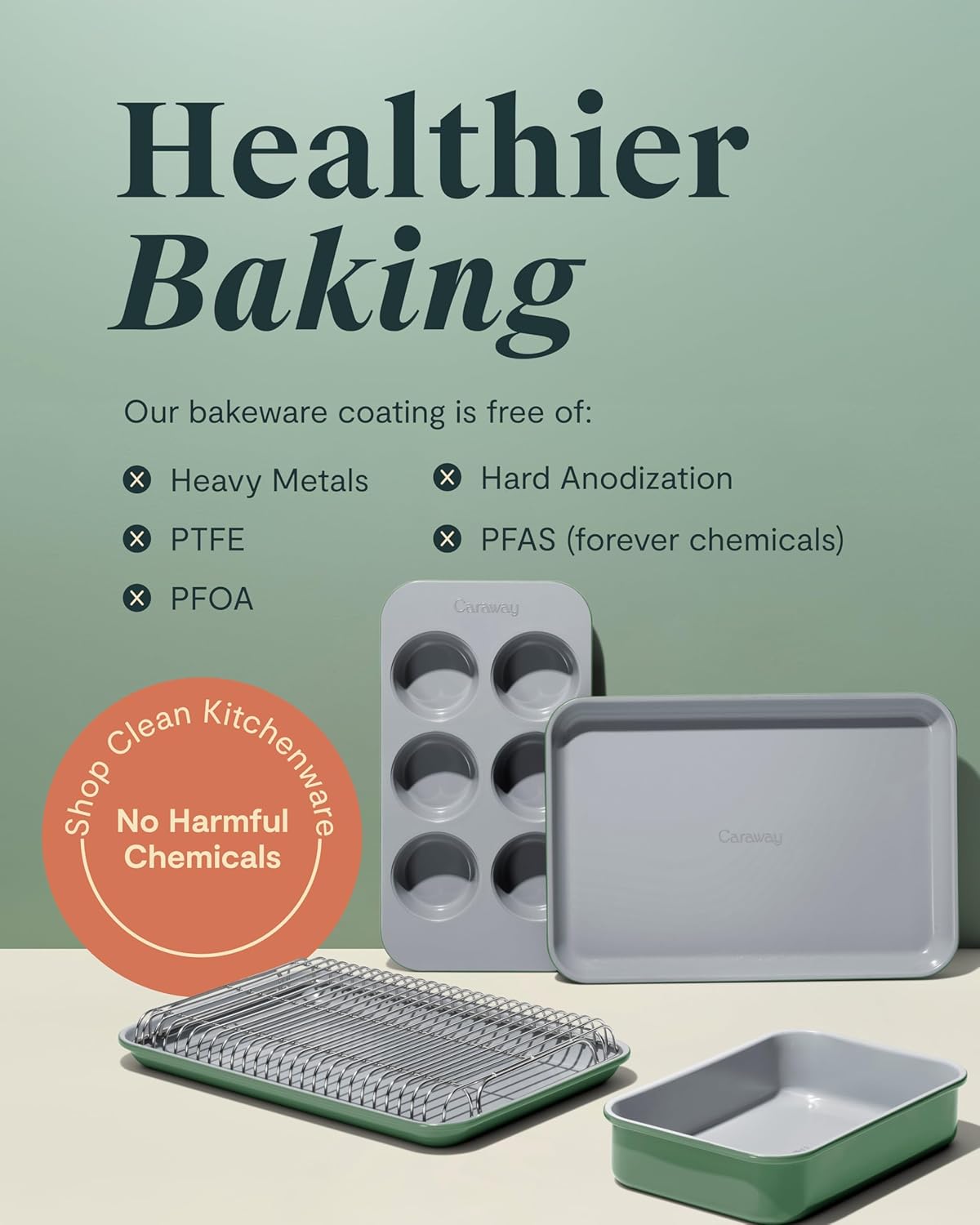 Caraway Mini Bakeware Set – Naturally Non-Stick, Non-Toxic Ceramic Coating – Compact Baking Pans Set for Small Kitchens & Ovens – Includes Baking Sheets, Muffin Pan, Cooling Rack & Storage - Cream