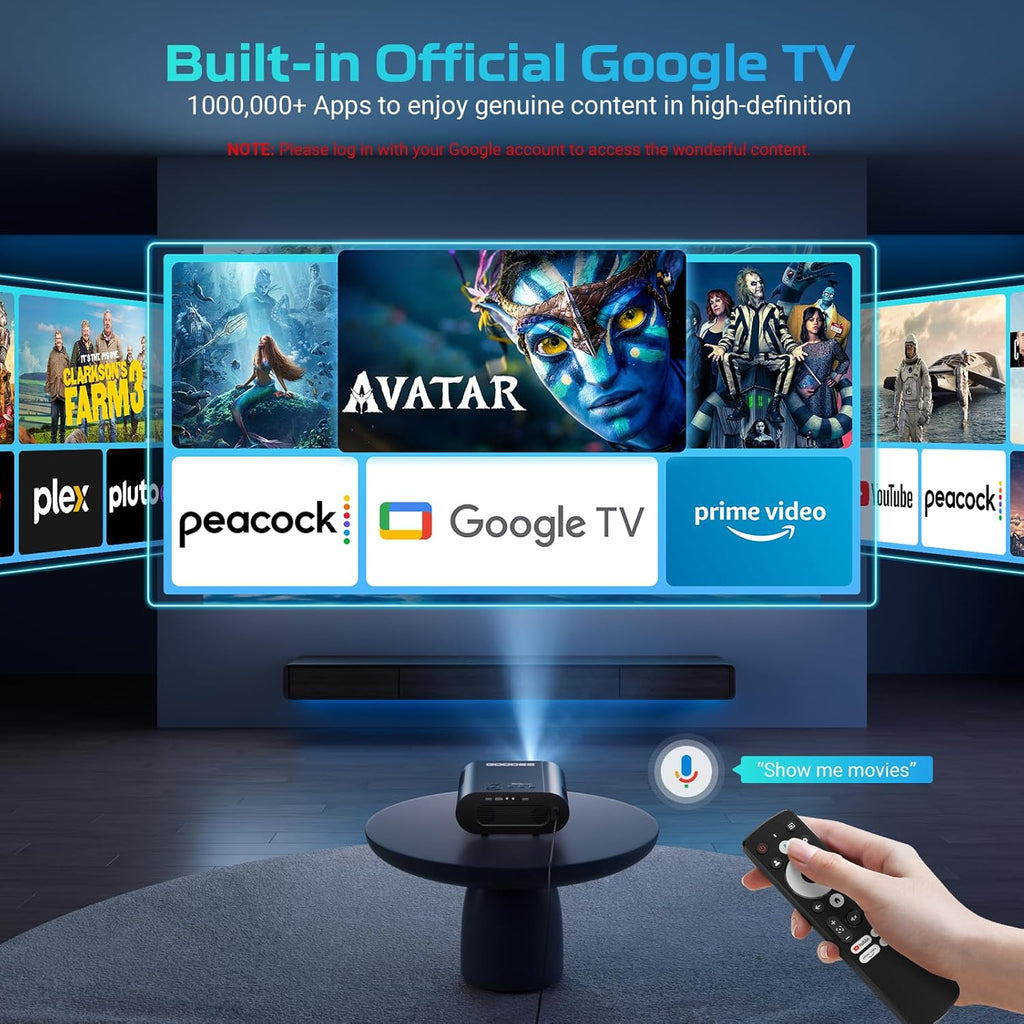 Google TV/Voice ControlGooDee 4K UHD Smart Projector with WiFi and Bluetooth, Portable Movie Projector Applicable to Prime Video,YouTube Built-in, Dolby Sound Home Theater for Indoor/Outdoor
