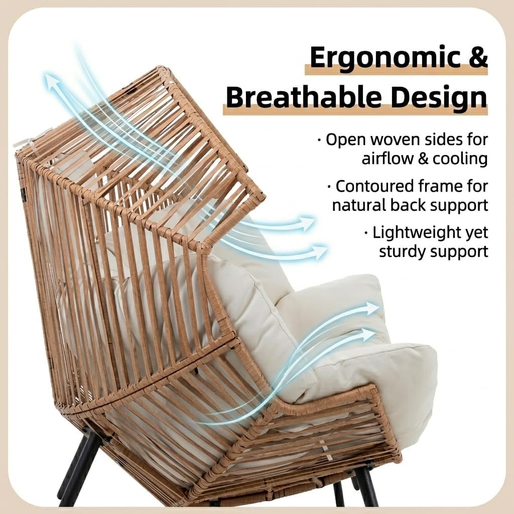 Shintenchi Double Egg Chair Outdoor Rattan Patio Chair with Cushion, Oversized 2 Person Patio Lounge Chairs with Cushion Egg Basket Chair, Egg Seat Indoor Living Room Bedroom Patio Backyard Balcony