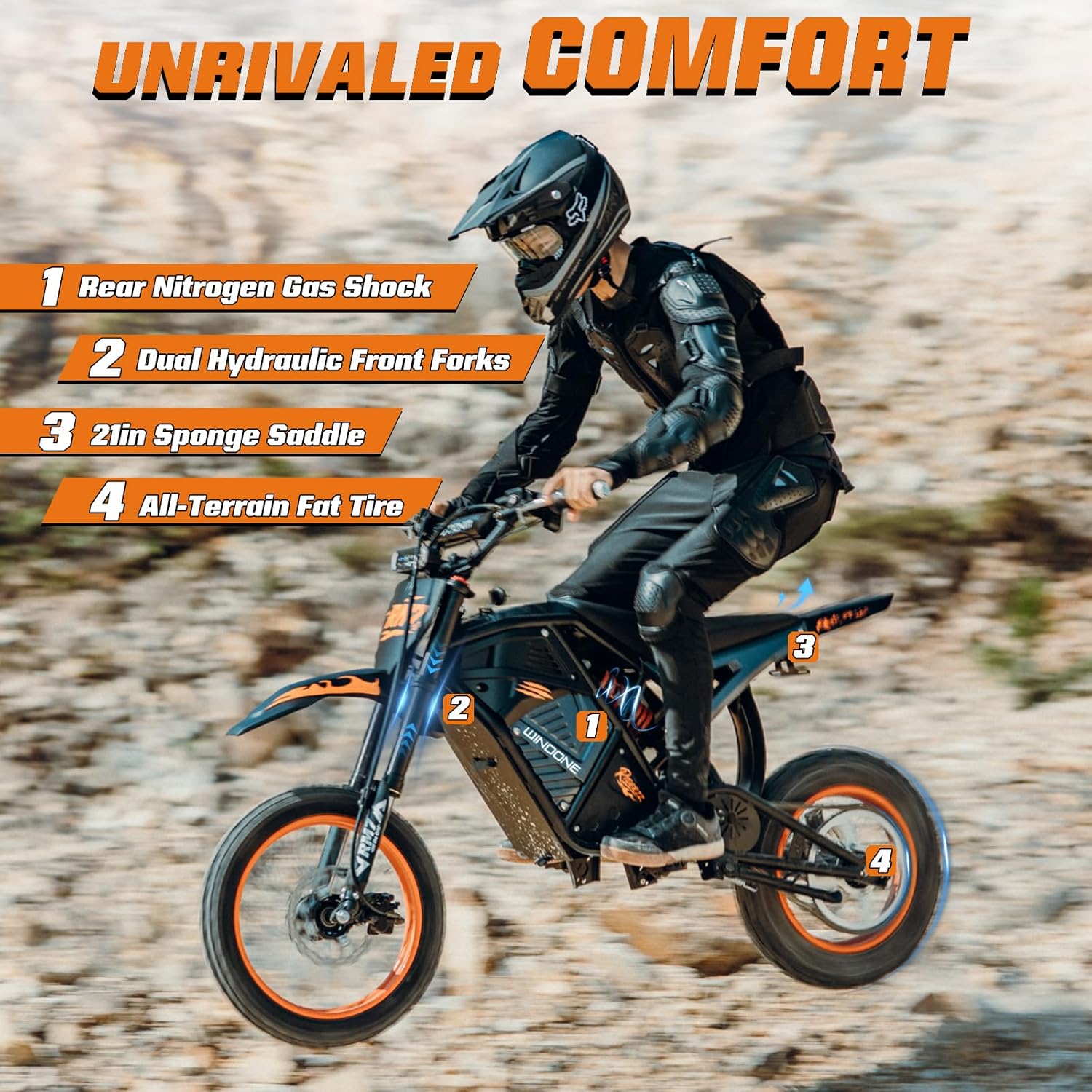 Windone RM7 Electric Dirt Bike for Teens & Adults, 48V 22.5Ah, 37MPH & 45-Mile Electric Motorcycle, 2200W Ebike, 14"/12" Off-Road Tire E-Bike, Dual Hydraulic Brakes, Full Suspension, Fit Age 13+