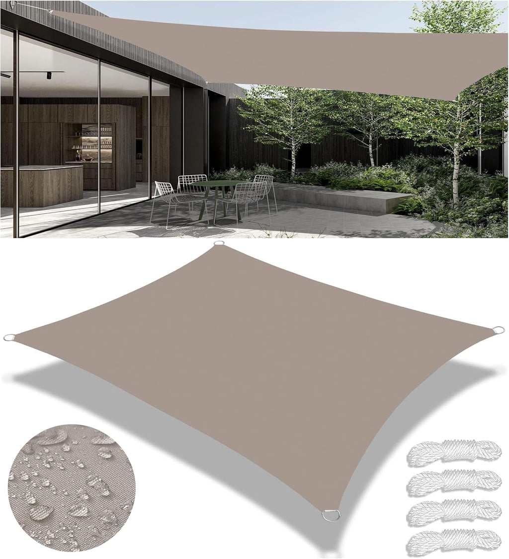 Sun Shade Sails Rectangle 12' x 12' Waterproof Shade Sail for Garden 98% UV Blocking Outdoor Sunshade Canopy with Rope for Outdoor Garden Pergola Patio Party Backyard Lawn Khaki