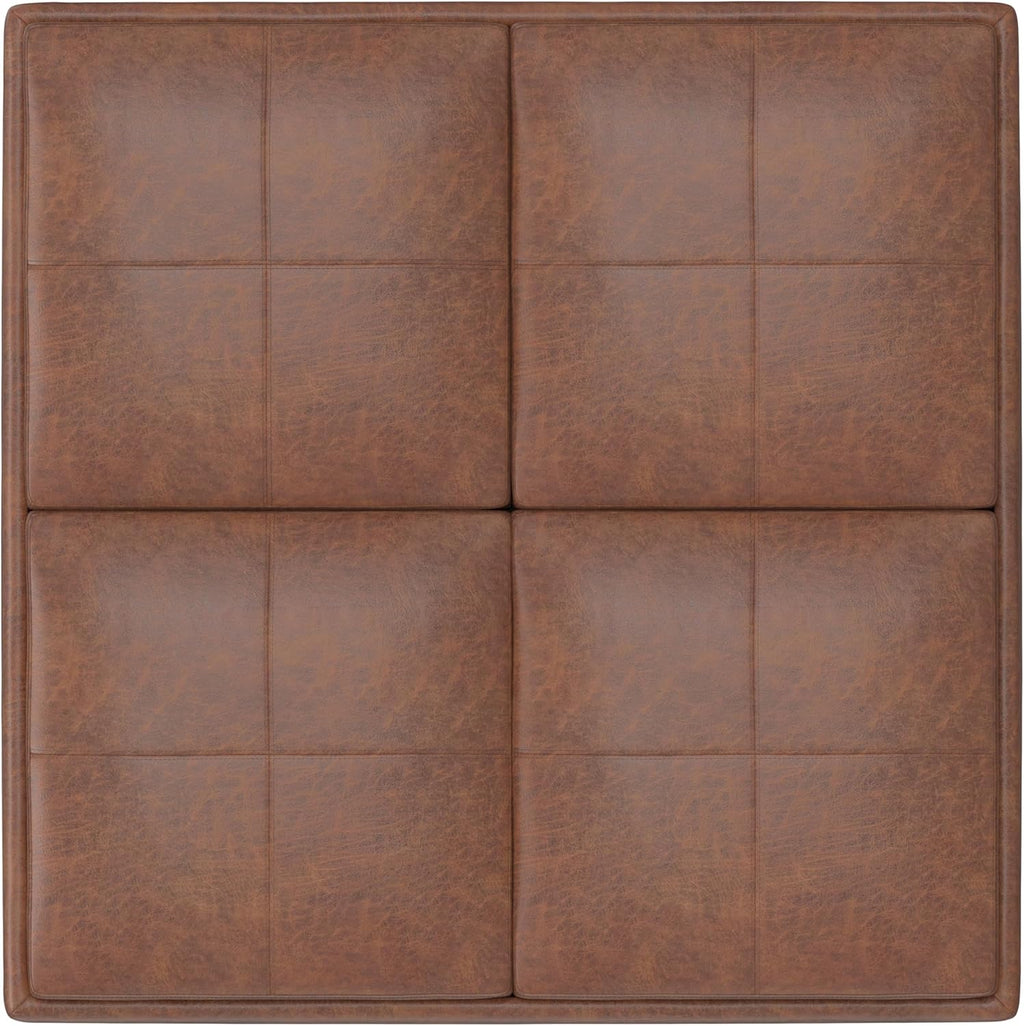 SIMPLIHOME Avalon Wide Contemporary Square Coffee Table Storage Ottoman, Distressed Umber Brown, Table Ottoman