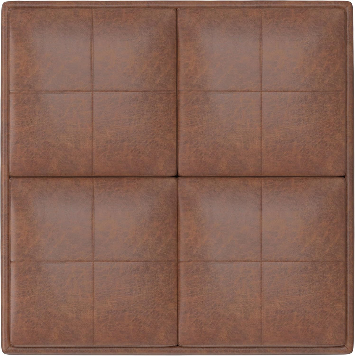 SIMPLIHOME Avalon Wide Contemporary Square Coffee Table Storage Ottoman, Distressed Umber Brown, Table Ottoman