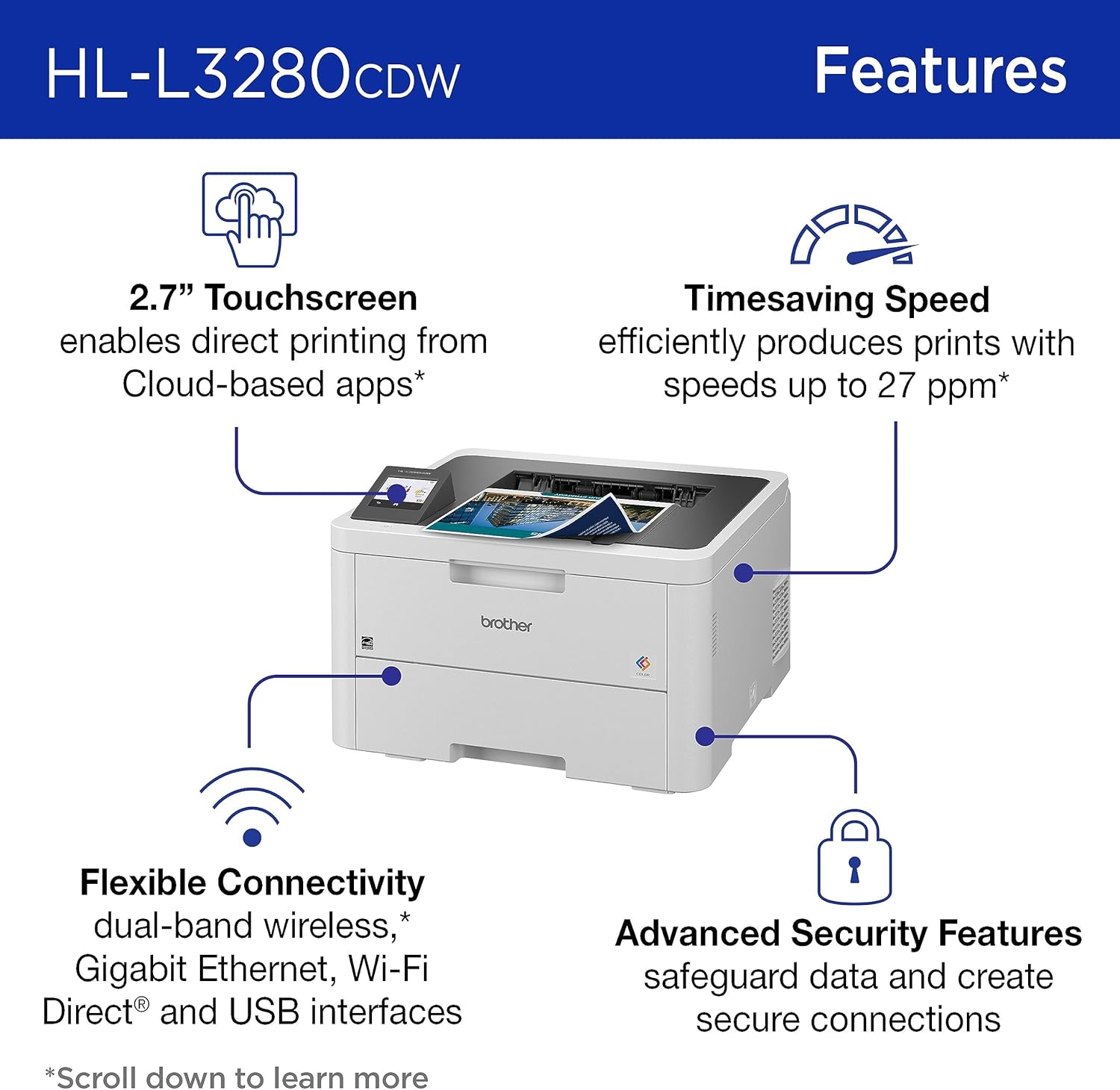 Brother HL-L3280CDW Wireless Compact Digital Color Printer with Laser Quality Output, Duplex, Mobile Printing & Ethernet | Includes 2 Month Refresh Subscription Trial¹,Works with Alexa
