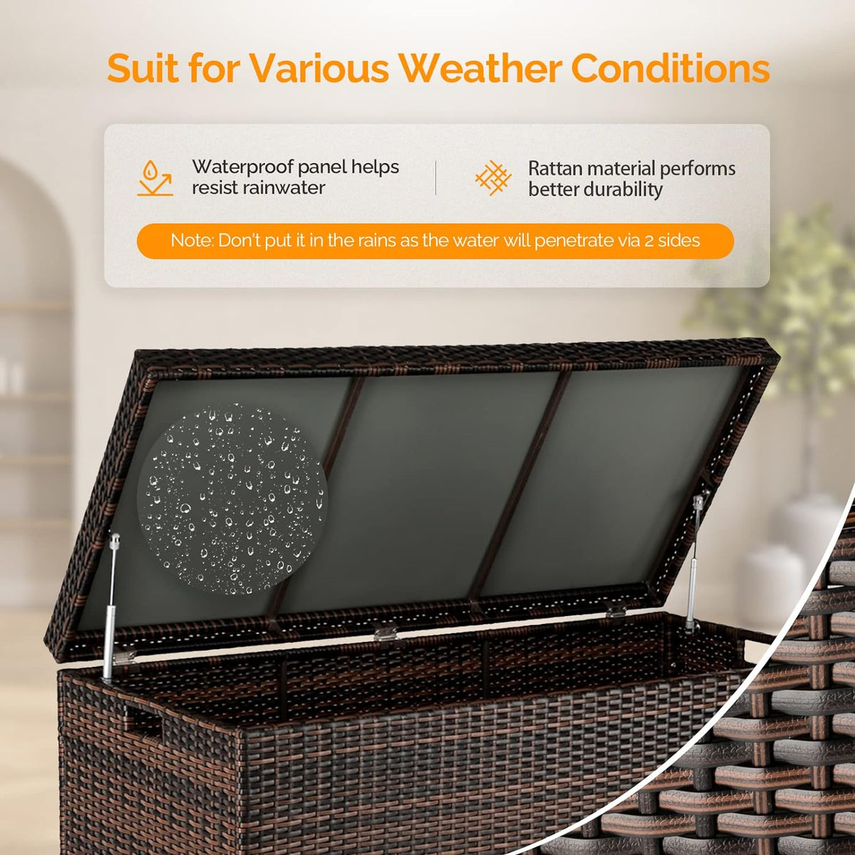 VINGLI Outdoor Wicker Storage Box, 132 Gallon Patio Rattan Deck Box, Wicker Storage Bench for Indoor, Outdoor, Pool, Balcony, Yard, Garden – Dark Brown