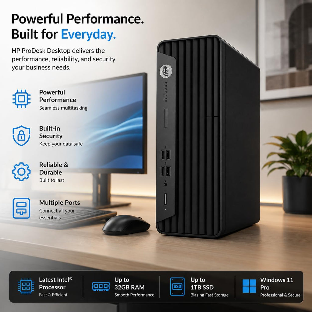 HP ProDesk G7 SFF Desktop Computer, Intel Processor, Dual 4K Display Support| 8GB RAM, 512GB SSD| WiFi| Bluetooth| HDMI, USB, RJ-45| Windows 11 Pro| Wired Keyboard & Mouse| Business & Personal Use