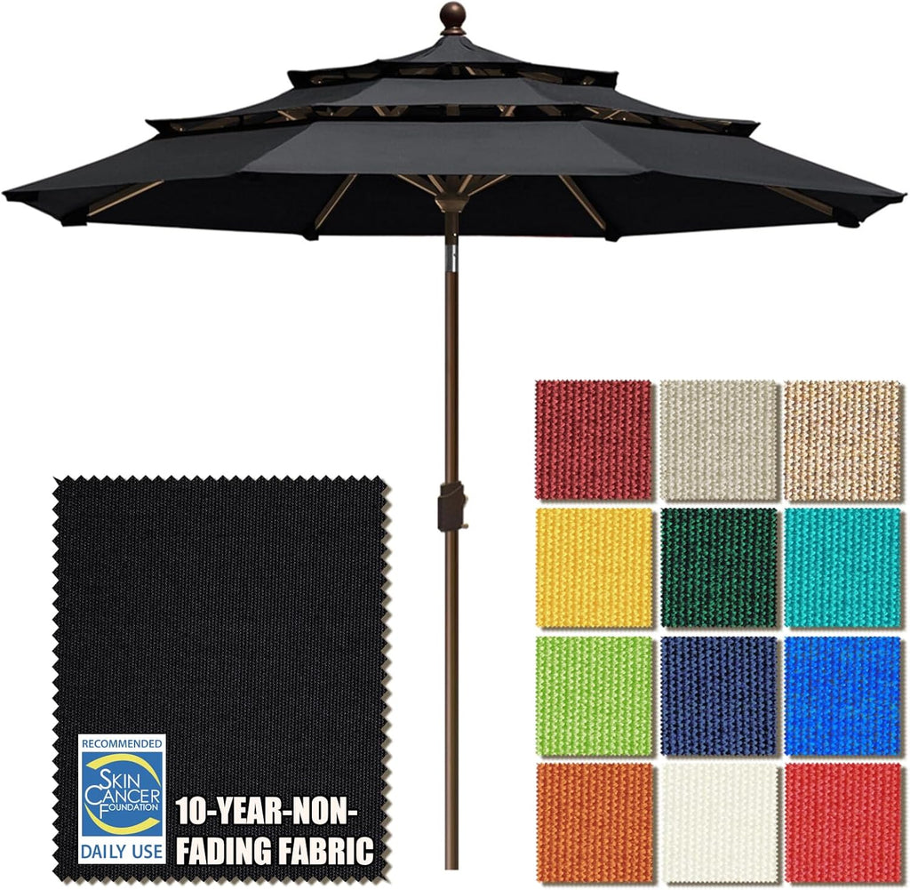 EliteShade USA 10-Year-Non-Fading 9ft 3-Tier Market Patio Umbrella, Commercial Grade Outdoor Table Umbrella with Crank Open, Windproof & UPF 50+ UV Protection, Heavy Duty Ventilation for Garden, Deck, Pool, Backyard, Beach & Bistro, Black