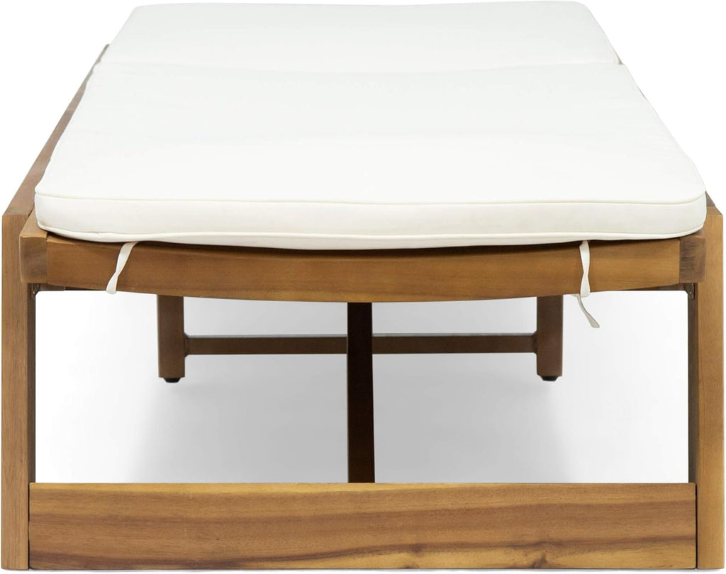 Christopher Knight Home Eugene Outdoor Acacia Wood 3 Piece Chaise Lounge Set, Teak Finish, Yellow, Cream