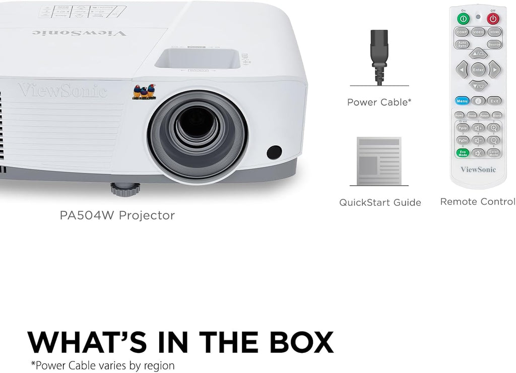 ViewSonic PA504W 4000 Lumens WXGA High Brightness Projector with Vertical Keystone, HDMI 1.4, USB 2.0 Type A, and VGA Inputs for Home and Office (Renewed)
