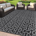 SAND MINE Reversible Mats, Plastic Straw Rug, Modern Area Rug, Large Floor Mat Rug for Outdoors, RV, Patio, Backyard, Deck, Picnic, Beach, Trailer, Camping (9' x 18', Black & Grey)