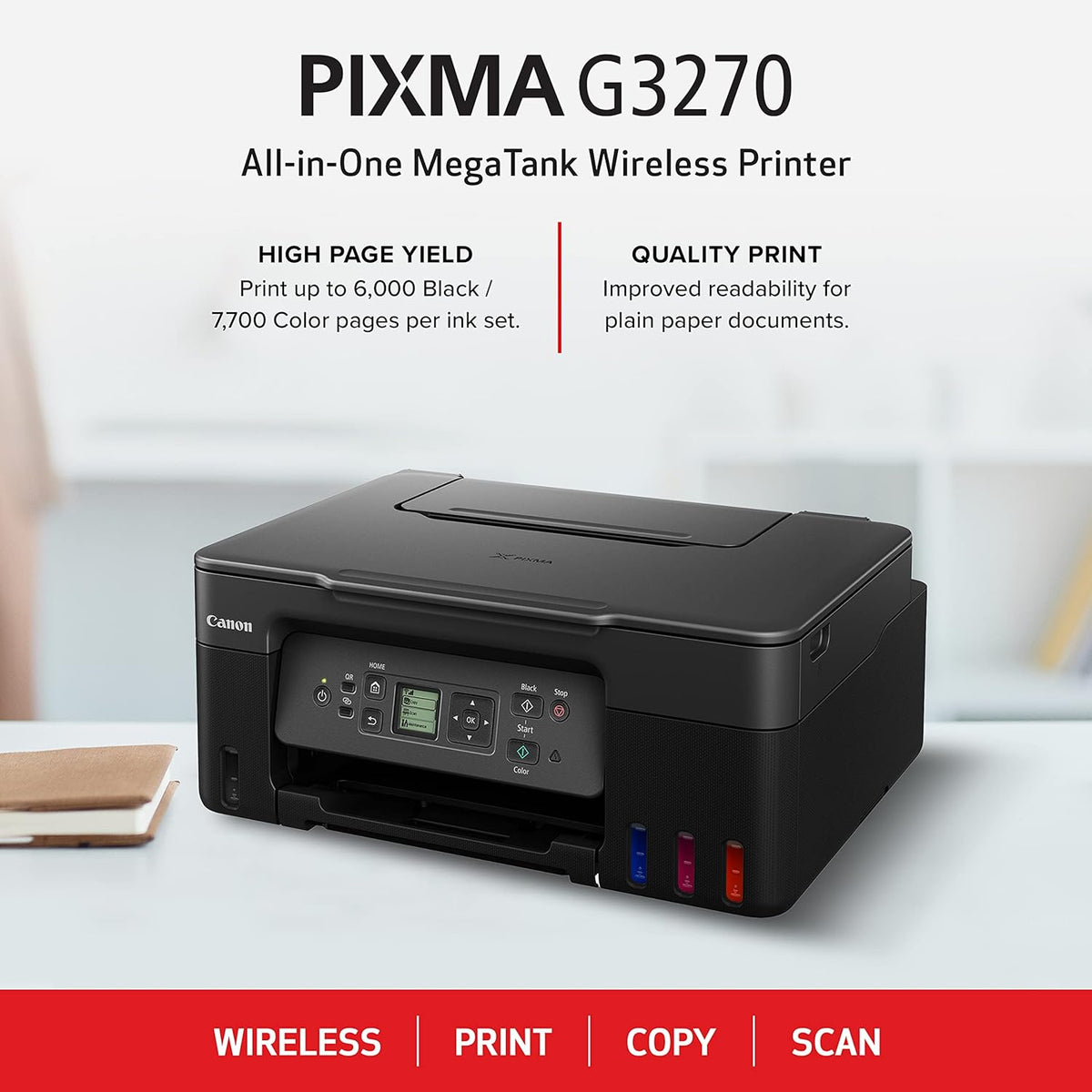 Canon MegaTank G3270 All-in-One Wireless Inkjet Printer, Home Use, Print, Scan and Copy