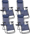 Sweetcrispy Zero Gravity Chairs, Set of 4 Portable Recliner Beach Camping Patio Outdoor Folding Lounge Chair with Cup Holder Trays and Adjustable Pillow for Poolside, Garden, Backyard, Lawn, Blue