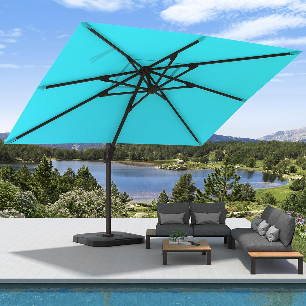 9' X 12' Cantilever Patio Umbrella with Base Included Rectangular Outdoor Large Offset Umbrellas with 7 Tilts Adjustable 360°Rotation for Deck Pool Garden Backyard, Turquoise