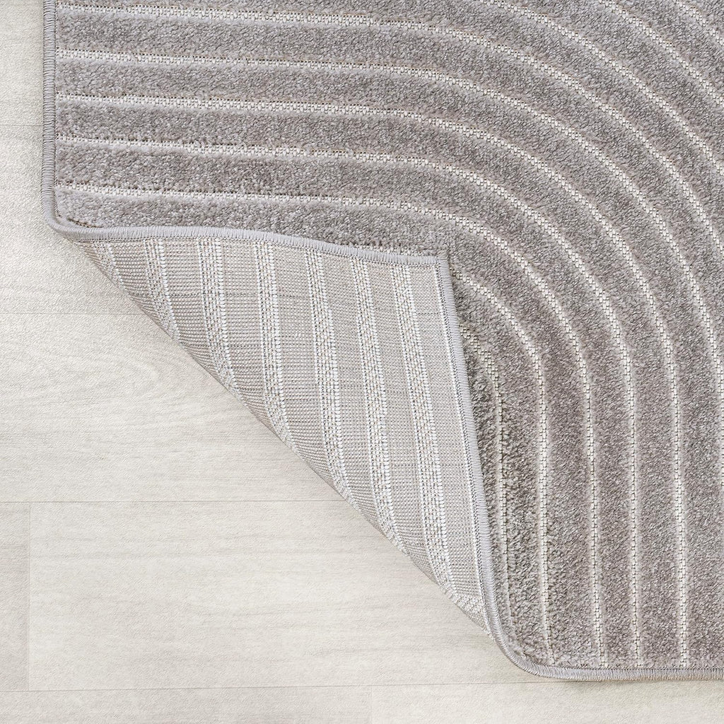 JONATHAN Y Hallie High-Low Curve Gray/Ivory 8x8 Square Indoor/Outdoor Area Rug, Minimalist, Pet Friendly, Non-Shedding, Stain Resistant, Hose-Washable for Backyard, Patio, Porch (SCN100A-8SQ)