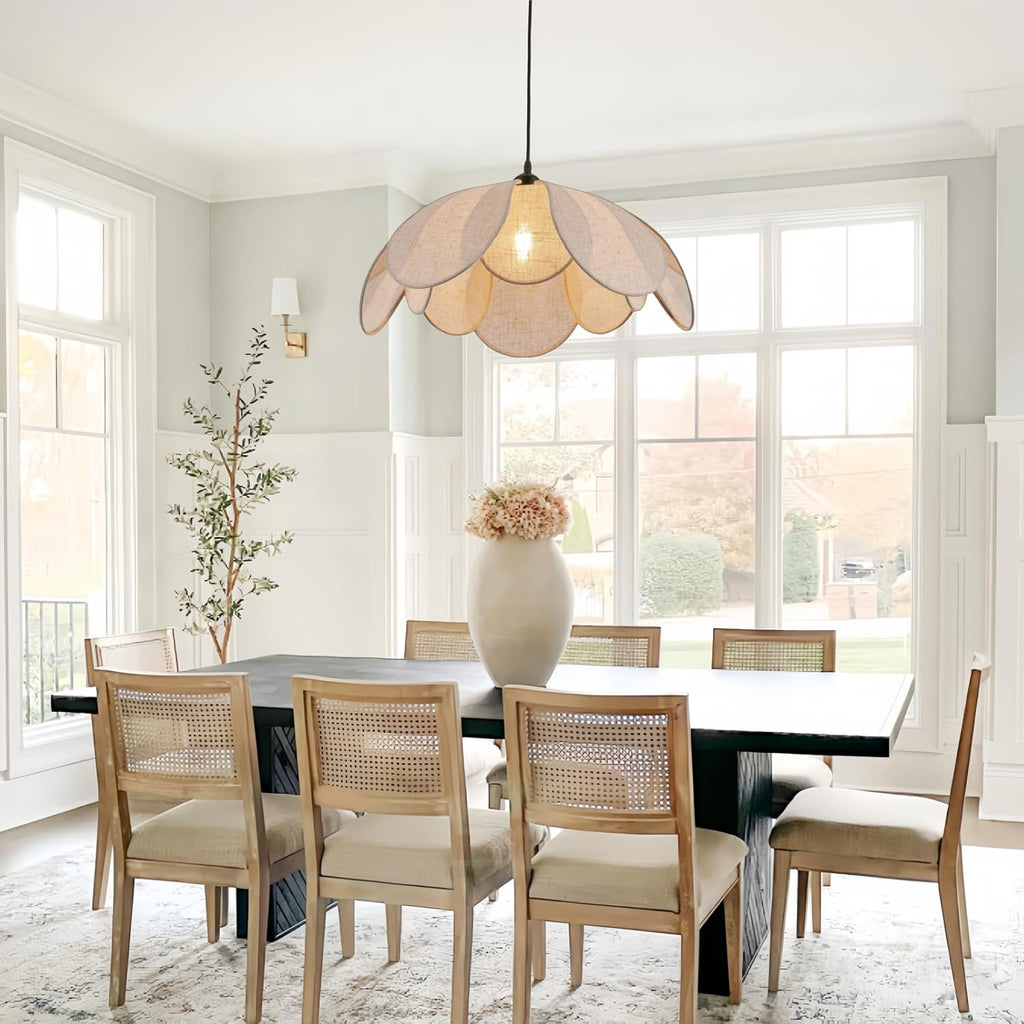 Large Linen Chandelier Fixture, 22in Boho Chandelier Light Fixture, Woven Coastal Rattan Chandelier Fixture, Wicker Hanging Pendant Lights for Dining Room, Kitchen Island, Living Room, Bedroom