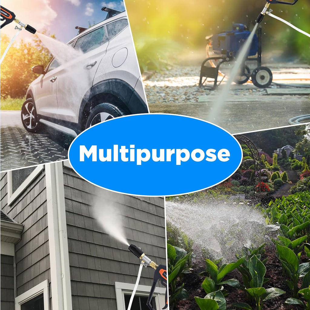 FIXFANS Adjustable Pressure Washer Long Range Nozzle 4-4.5 GPM with 45 FT Braid Hose, Downstream Injector Power Washer Spray Nozzle, External Chemical Injection, 1/4'' Quick Connect, 2500 to 4000 PSI