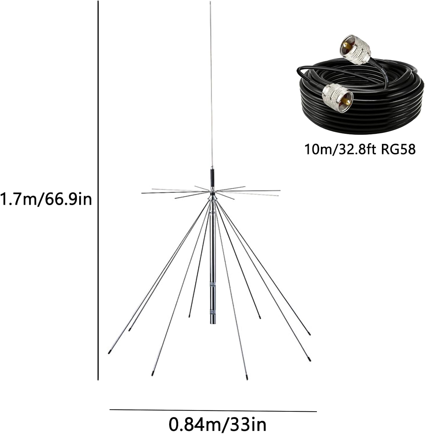 Outdoor Police Scanner Antenna for House, 2m 70cm GMRS Discone Antennas for Scanner Ham Radio, Good for CB FM HF SDR adsb 978/ 1090MHZ VHF UHF, Longer Range, 25-3000MHz/ UHF Female