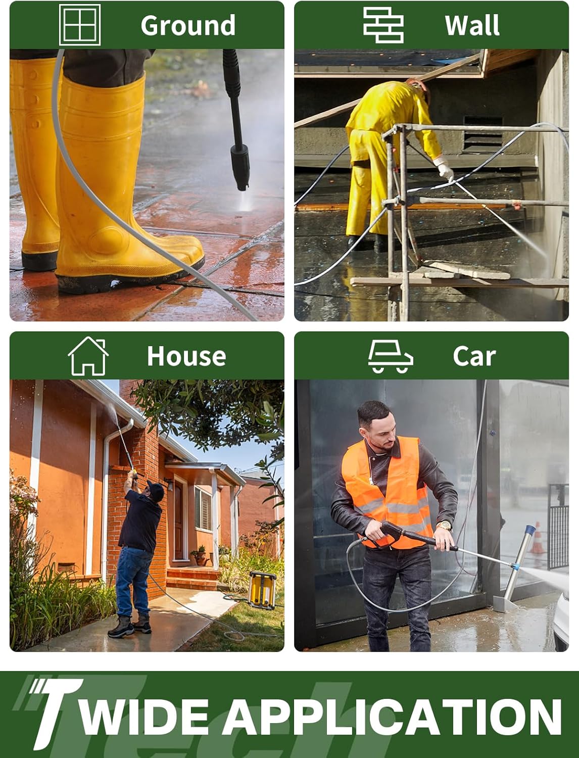 3/8" 4800PSI Pressure Washer Hose 100FT with Swivel Quick Connect for Cold/Hot Water Max 248°F, Kink Resistant Steel Wire Braided, Wear Resistant Power Washer Hose with M22 14mm Adapter