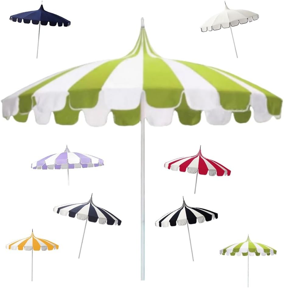 8.5ft Pagoda Beach Umbrella Patio Umbrella UPF 50+ Windproof Boho Pool Umbrellas Scalloped For Outdoor Garden Deck Yard(Green white)