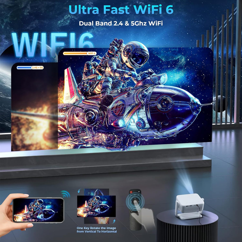 Projector with WiFi and Bluetooth,Mini-Projector: 1300 ANSI & 360°Adjustable-Stand &Electric Focus & Auto Keystone, Lisowod L02 2025 Upgrade Portable 1080P Outdoor Movie Projector for Phone/TV Stick