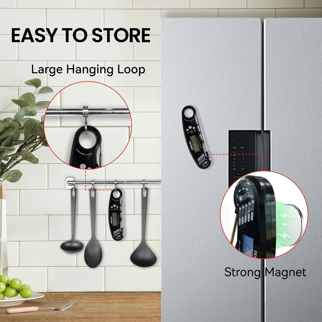 Digital Meat Thermometer, Waterproof Instant Read Cooking Thermometer with LCD Backlight, Magnetic Back for Kitchen, Baking, Sous Vide, Outdoor Grilling,Candy