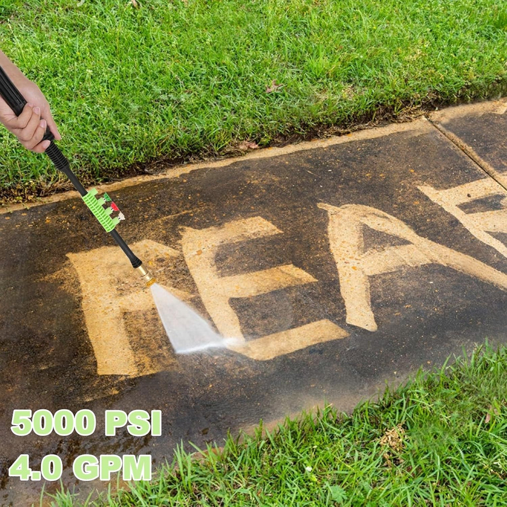 Heavy Duty 𝟓𝟎𝟎𝟎𝐏𝐒𝐈 𝐏𝐫𝐞𝐬𝐬*𝐮𝐫𝐞 𝐂𝐥𝐞𝐚*𝐧𝐞𝐫 with 33FT Pipe, 4 QC Nozzles for Cars/Fences/Patios/Home Cleaning, Deep Green
