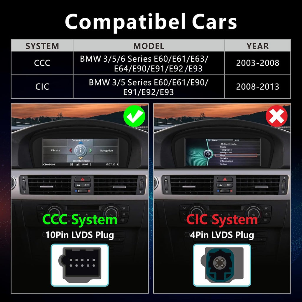 Car Stereo for BMW E60 E90 E92 Radio with CarPlay Android Auto Upgrade CCC idrive System Screen for E61/E63/E64/E91/E93(2003-2008)
