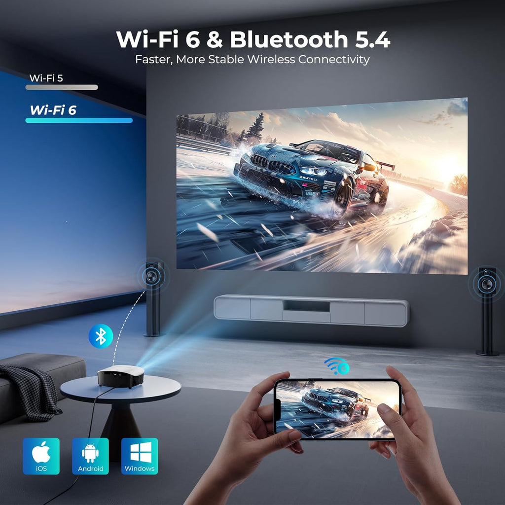 GooDee AI Smart Mini Projector with WiFi and Bluetooth - FHD 4K Support, Compatible with Netflix/YouTube, Auto Focus & Keystone, Dolby Audio Movie Projector for Outdoor Movie Night & Bedroom Theater