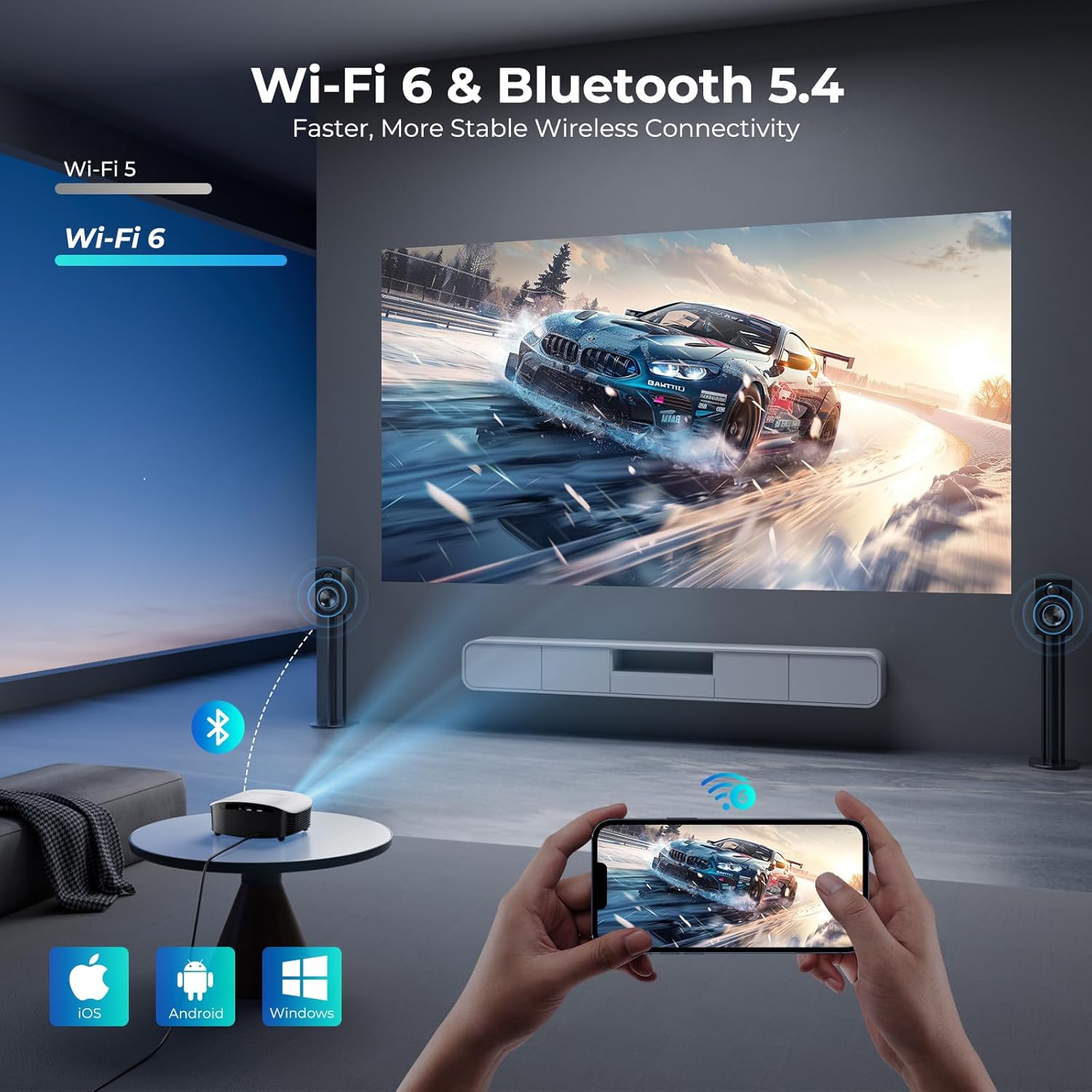GooDee AI Smart Mini Projector with WiFi and Bluetooth - FHD 4K Support, Compatible with Netflix/YouTube, Auto Focus & Keystone, Dolby Audio Movie Projector for Outdoor Movie Night & Bedroom Theater