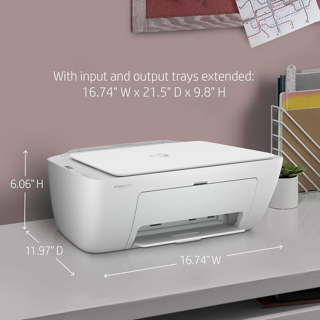 HP DeskJet 2752 All-in-One Color Inkjet Printer Scanner and Copy with Mobile Printing, Wireless Printers for Home and Office, Instant Ink Ready, Dual-Band WiFi, White (Renewed)