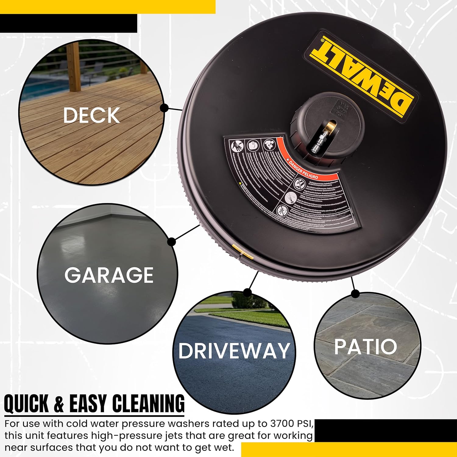 80175 Compatible with DeWALT 18" Surface Cleaner 1/4" Quick Connect Fitting for Cold Water Pressure Washers Rated up to 3700 PSI