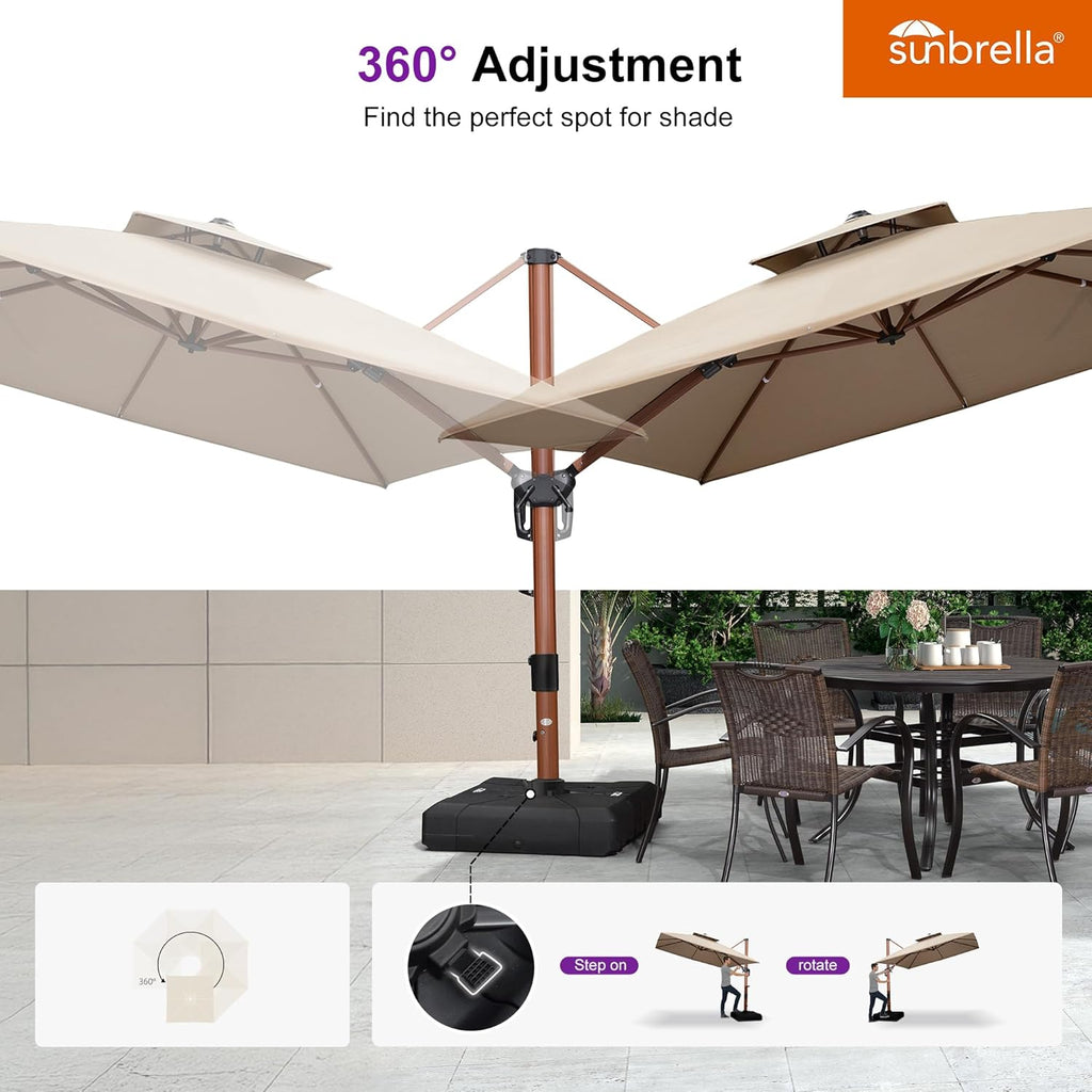 PURPLE LEAF 10' X 10' Patio Large Cantilever Umbrella Outdoor Square Wood Umbrellas Offset Umbrella Heavy Duty Sun Umbrellas for Garden Deck Pool, Spectrum Sand
