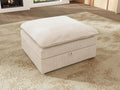 HONBAY Corduroy Ottoman, 31.5 Inch Square Ottoman Bench with Storage for Living Room, Beige