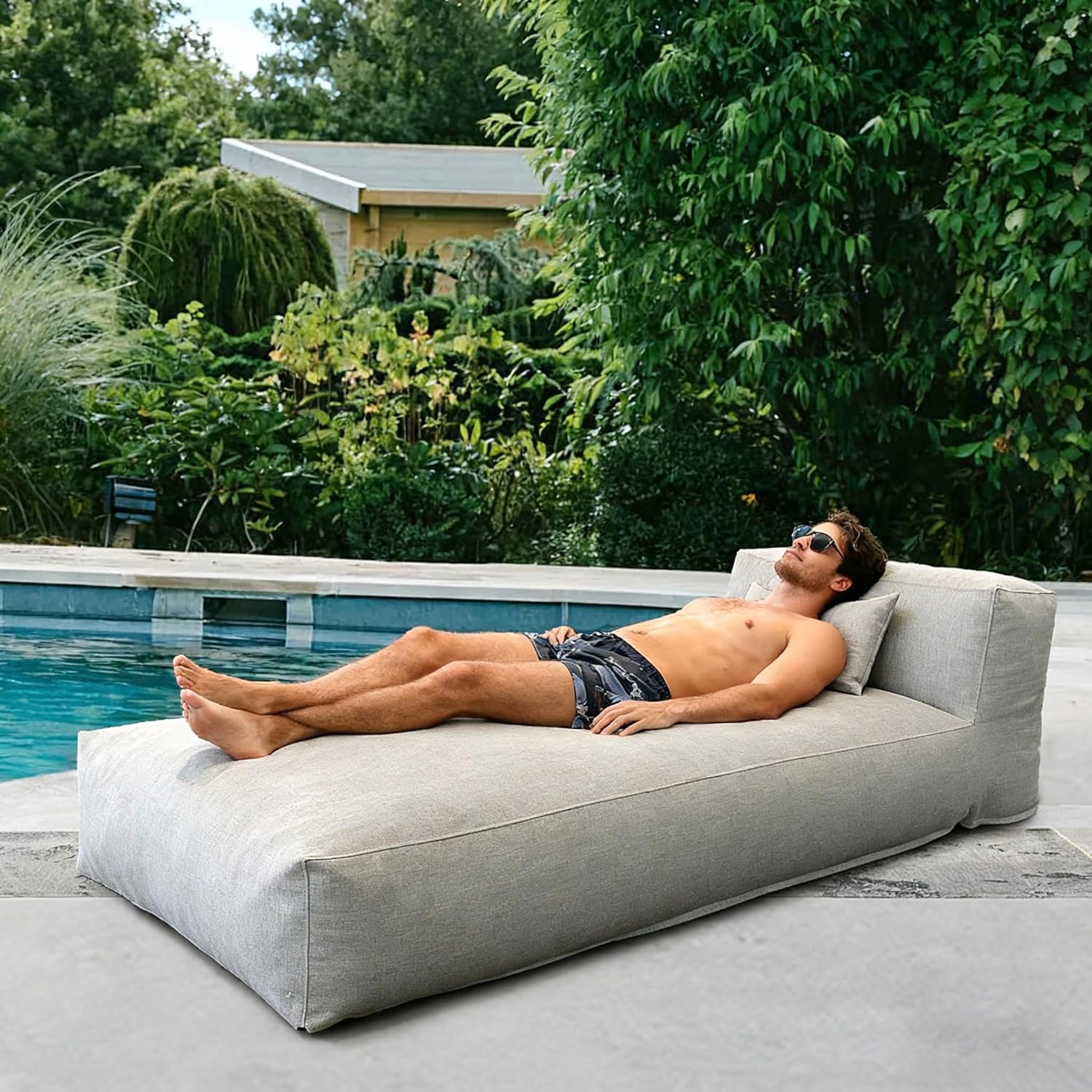 Outdoor Bean Bed Chair Sun Lounger, Outdoor Couch Sofa for Patio & Pool, Foam Filling Day Bed Furniture, Comfy Lazy Sofa for Outside, Water-Resistant Seating (Light Gray, 70'' L)