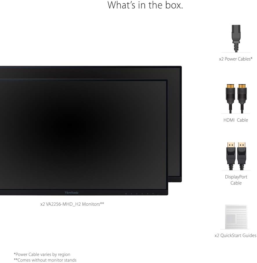 ViewSonic VA2256-MHD_H2 Frameless Dual Pack Head-Only 1080p IPS Monitors with HDMI DisplayPort and VGA for Home and Office Black (Renewed)